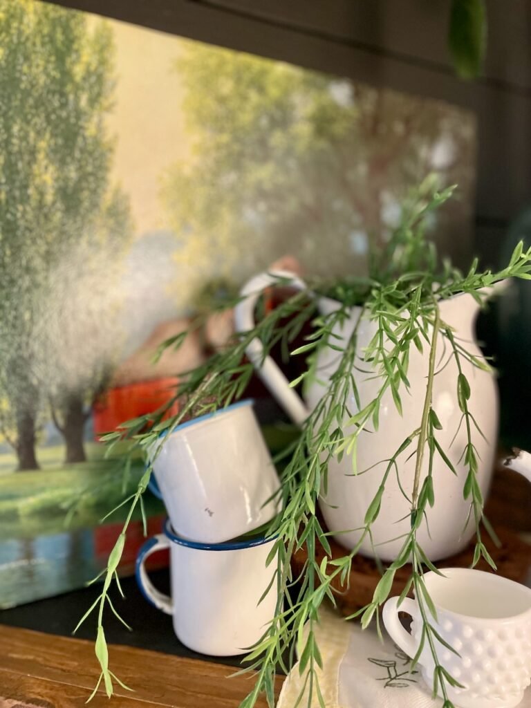 My Summer Mantel Decor, Starring Vintage Enamelware