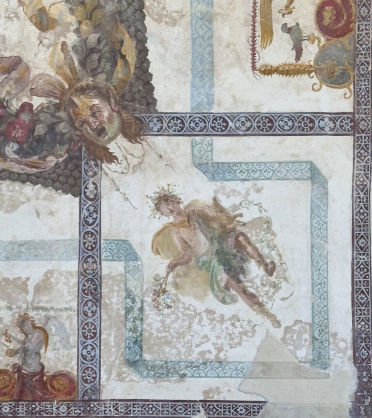 Fragment of ceiling fresco with theater mask and figure